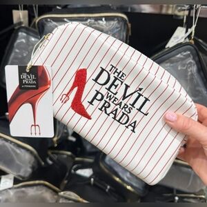 The Devil Wears Prada Striped Cosmetic Pouch - White & Red, Primark